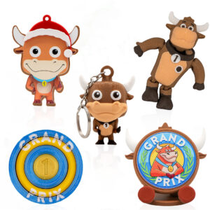 GP-Fans Limit Edition (Adorno Navidad 3D + Llavero "Vaquita" + C-Tiny Vaca + Spinner +Sujeta móvil 3D Logo Azul) Grand Prix®